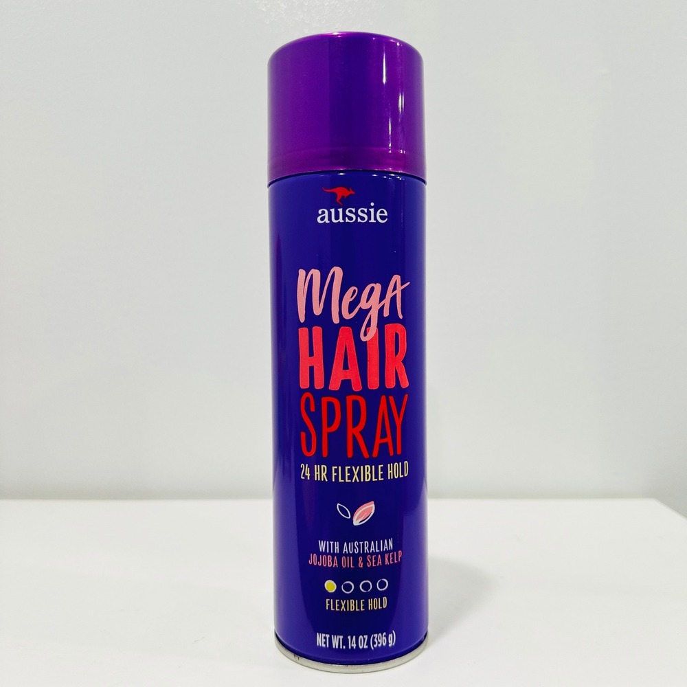 Aussie Mega Hair Spray 24 HR Flexible Hold with Jojoba Oil & Sea Kelp 14 oz